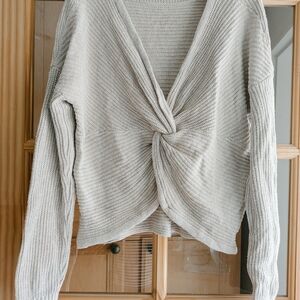 Hollister Light Gray V-Neck Knotted Sweater